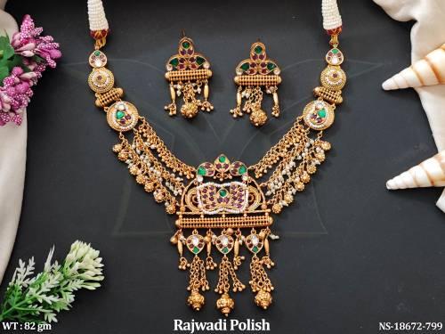 Heritage Rajwadi Polish Full Stone Party Wear Necklace Set   