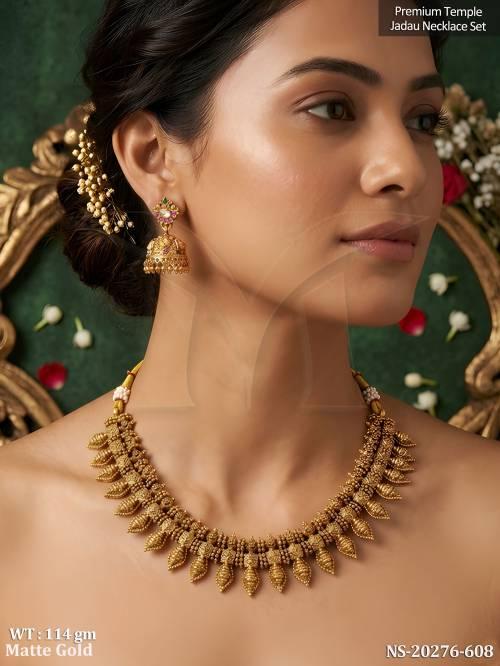 Traditional South Indian Temple Necklace Set Matte Gold Finish