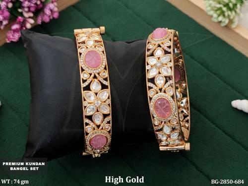 Designer High Gold Polish Full Stone  2 Bangles Set   