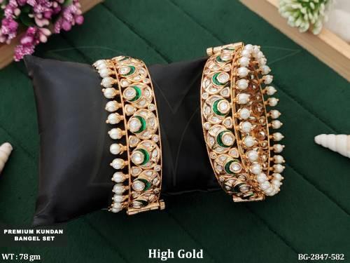 Premium Kundan Bangle Set with Pearls Full  Stones  