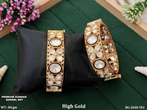 Premium Kundan Bangle Set with High Gold Finish 