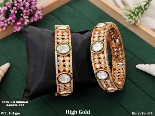 Traditional High Gold Kundan Bangles with Stones 