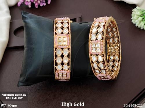 Designer High Gold Polish Fancy Full Stone 2 Bangles Set   
