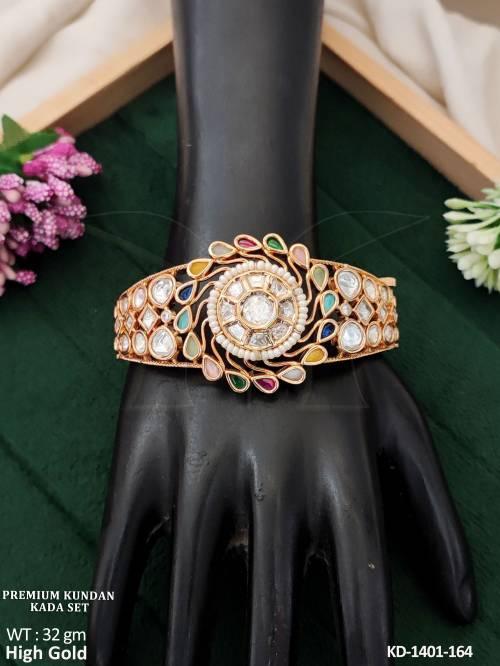 Premium Kundan Kada Set in High Gold Finish 