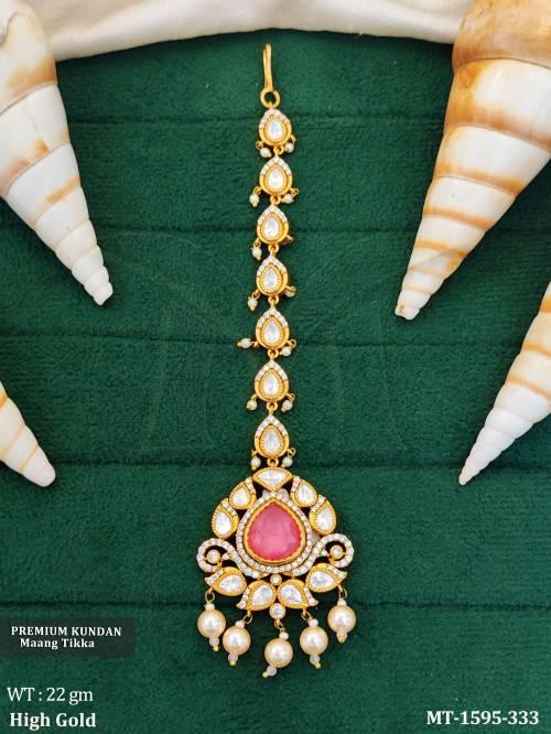 Elegant Kundan Tikka with Stones  Pearls Party Wear  Maang Tikka   