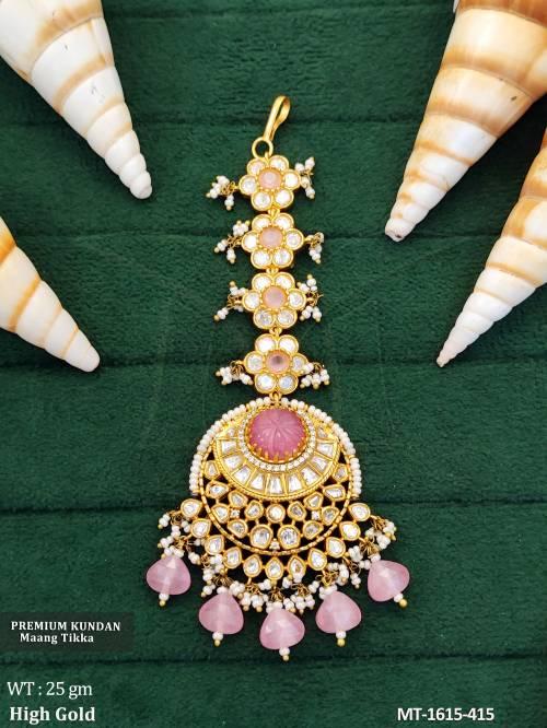 Bridal Kundan Maang Tikka with Pearls   Beads