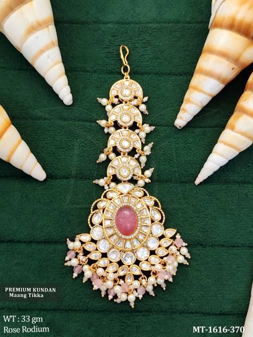 Rose Rodium  Finish Kundan Tikka with Stone Drops 