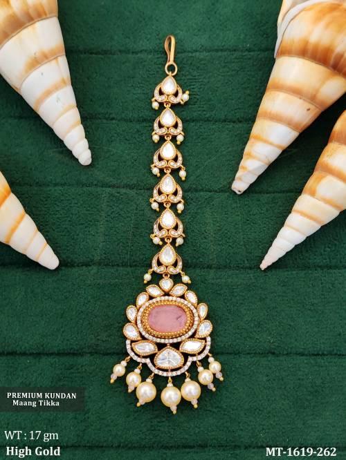 Elegant Kundan Tikka with Hanging Full Stones  Maang Tikka   
