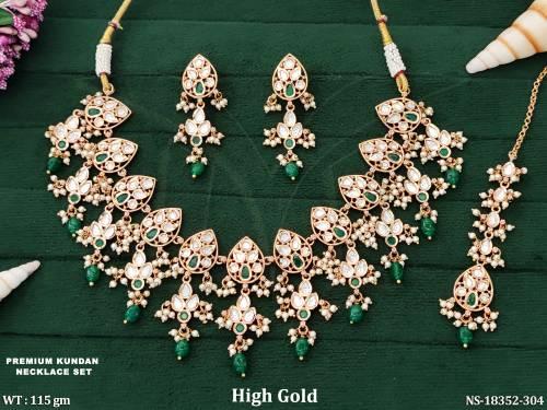 Premium Kundan Necklace Set in High Gold Finish 