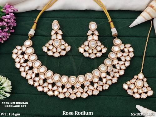Premium Rose Rodium Kundan Bridal Necklace Set 