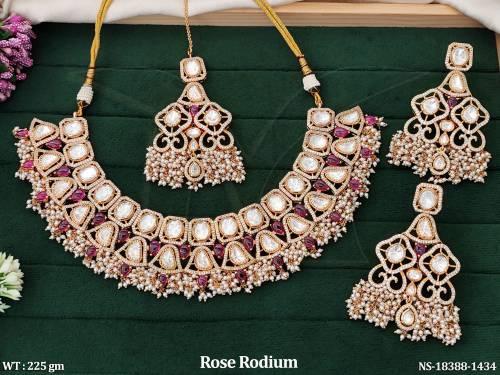 Designer Rose Rodium Kundan Choker Set for Brides 