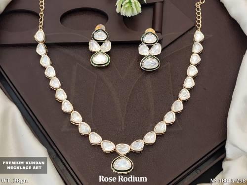 Kundan Design  Rose Rodium Polish Full Stone  Necklace Set  