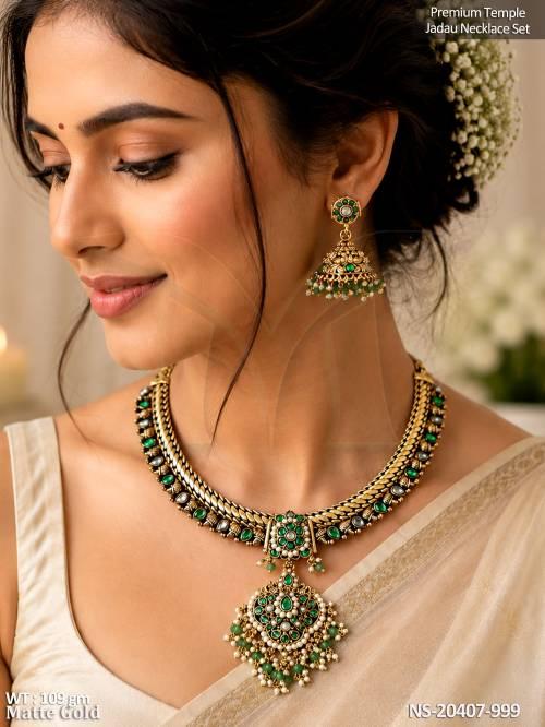 Premium Temple Jadau Party Wear Necklace Set