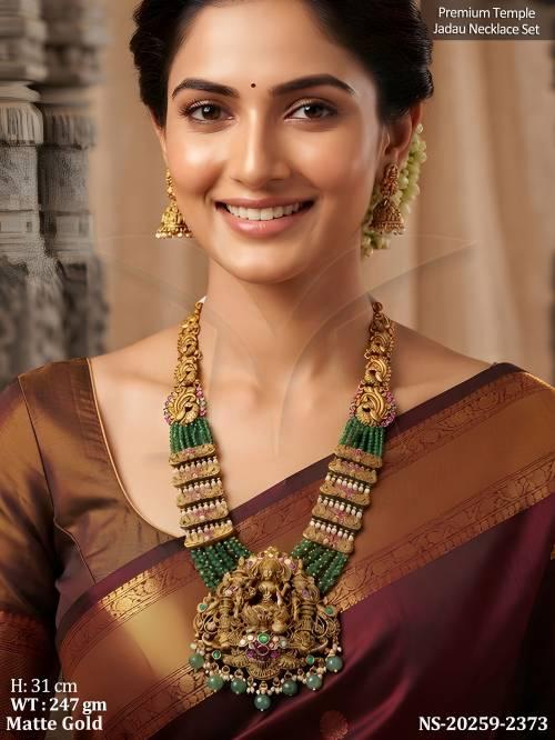 South Indian Temple Matte Gold Beads Necklace Set