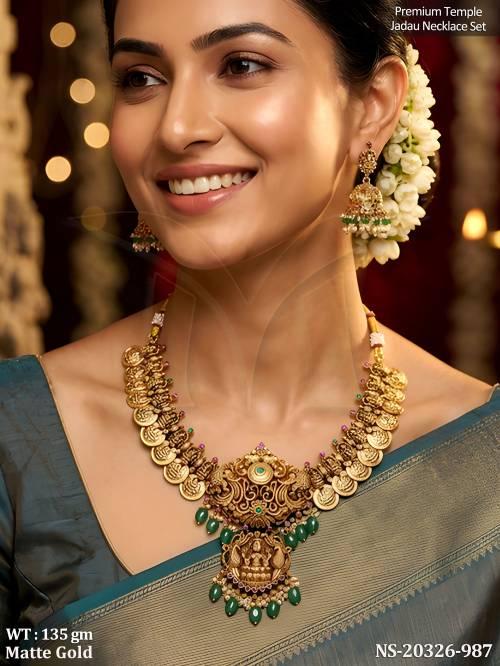 Designer Temple Jadau Lakshmi Coin Necklace Set with Earrings