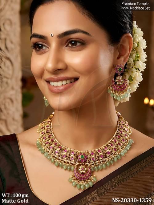 Traditional South Indian Temple Matte Gold Necklace Set