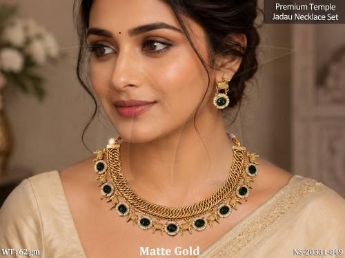 Premium Temple Jadau Full Stone Statement Necklace Set