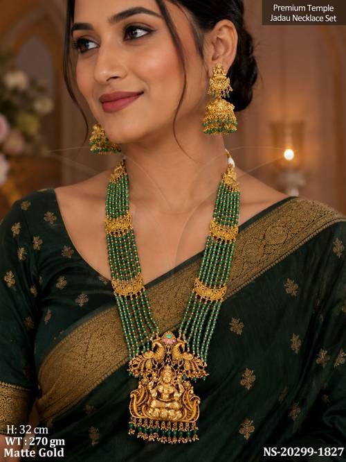 Traditional Matte Gold Temple Jewelry Lakshmi Necklace Set