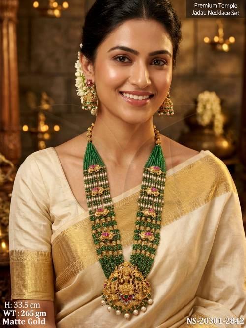 Heritage Matte Gold Lakshmi Peacock Temple Necklace Set