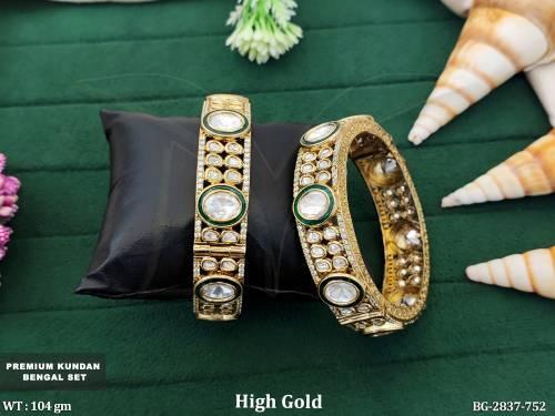 Premium Kundan in High Gold Finish 2 Bangles Set  