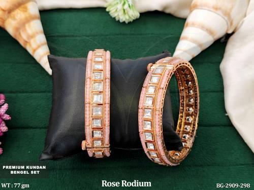 Kundan Design Rose Rodium Polish Fancy  2Bangles Set   