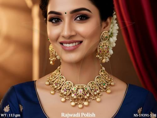 Classic Rajwadi Polish Kundan Necklace Set with Earrings