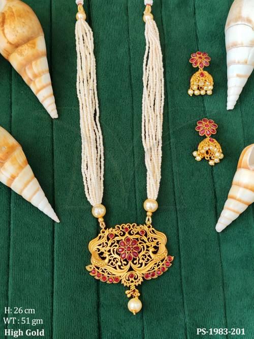 peacock style designer long pendant set detail