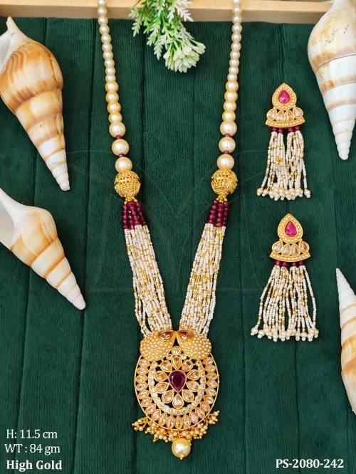 Oval Base Stoned Long Designer Pendant — PS-2080-285