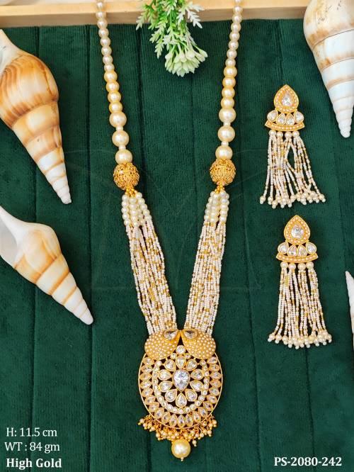 Oval Base Stoned Long Designer Pendant — PS-2080-285