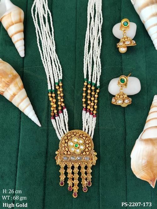 round base designer long pendant set detail