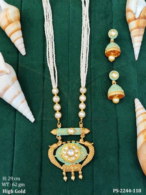 Long Peacock Bordered Designer Pendant