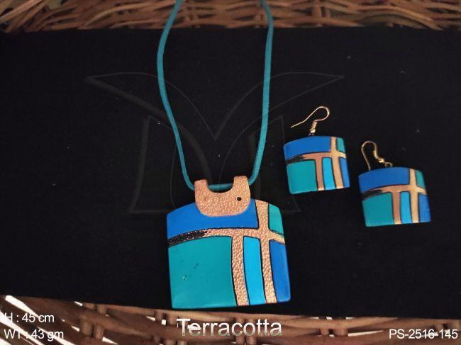 textured terracotta pendant set & earring ,