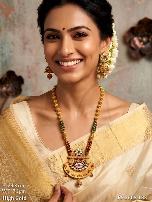 beautiful antique full white stones high gold polish designer pendant party wear fancy style long pendant set