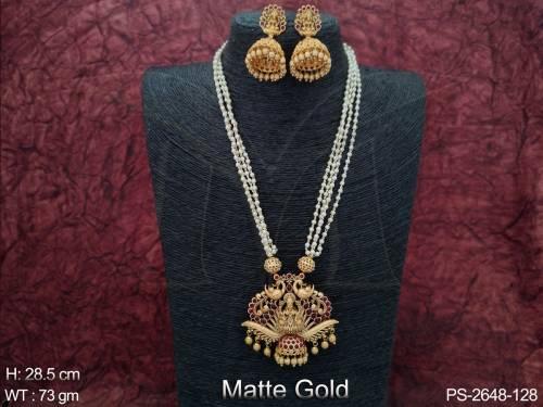 Clustered Pearl Laxmi Pendant Designer Fancy Style Long Temple Pendant Set — PS-2648-128
