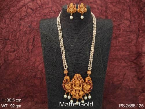 Clustered Pearl Designer Fancy Style Laxmi Pendant Matte Gold Polish Long Pendant Set — PS-2686-125