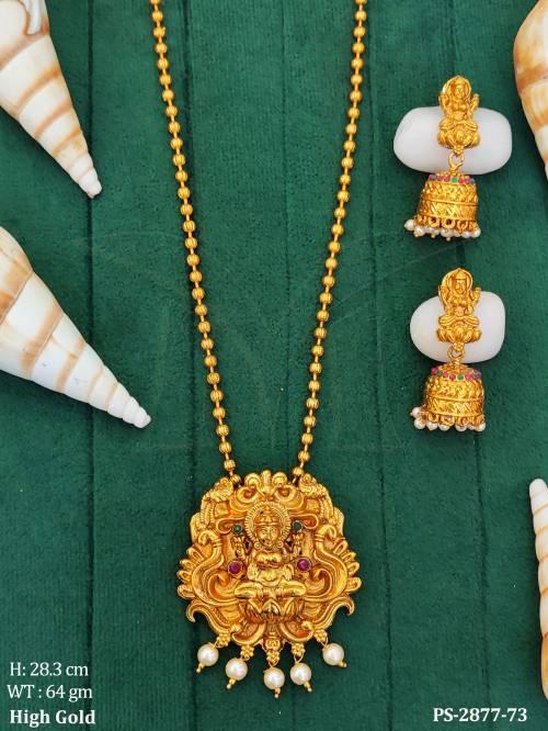 fancy-desing-high-gold-polish-clustered-pearl-god-laxmi-pendnat-temple-jewellery-temple-long-pendant-set-