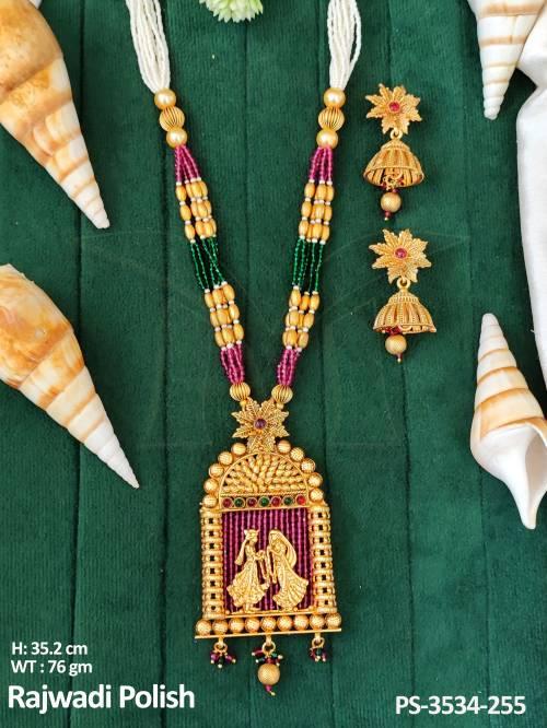 Fancy Antique Designer Wear Jewellery Rajwadi Polish Pendant Set