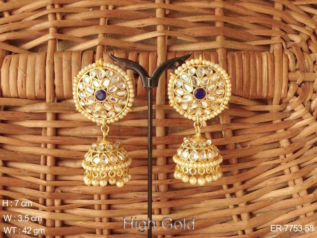 Delicate simple full stone polki jhumka earring