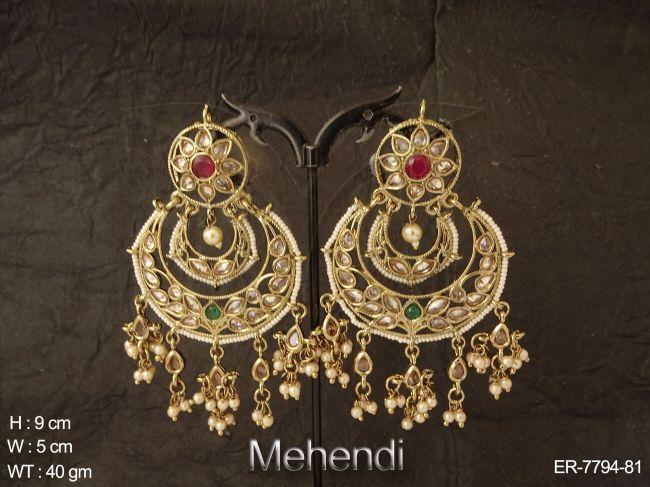 clustered pearl chand bali polki earring