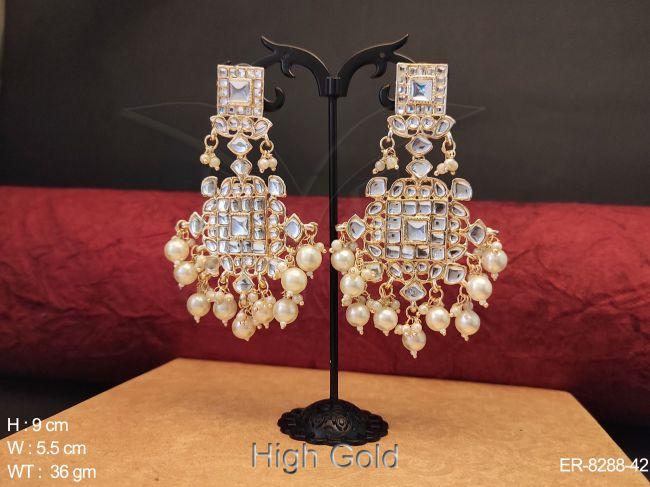 high gold full stoned polki earring set