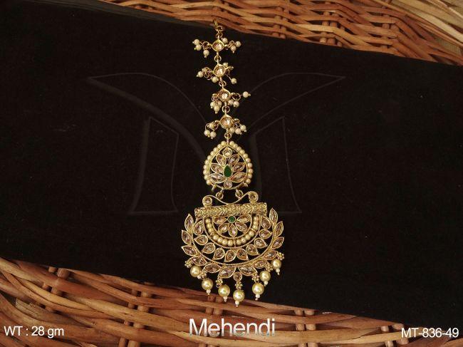 Mehandi Polished with Clustered Moti Maang Tikka