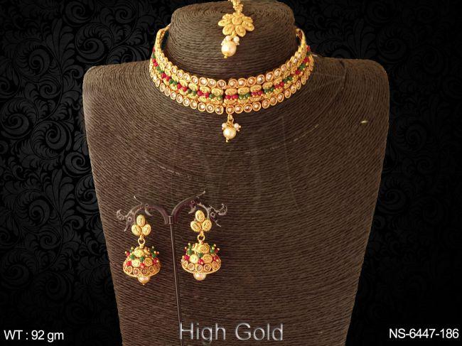 Ruby green lct stone chokar polki necklace set