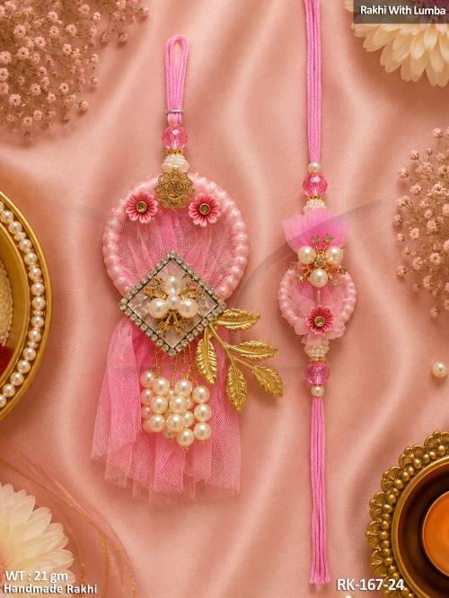 Premium Floral Rakhi with Matching Lumba Pearl Design