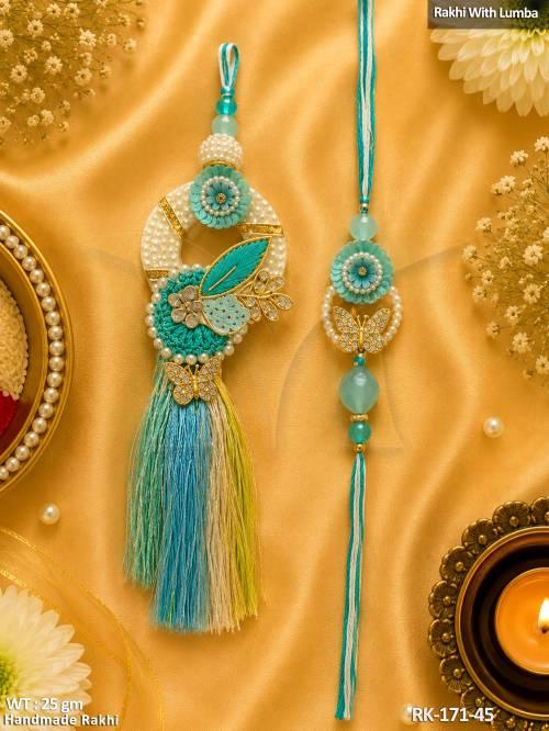 Handmade Butterfly Pearl Rakhi with Matching Lumba Combo