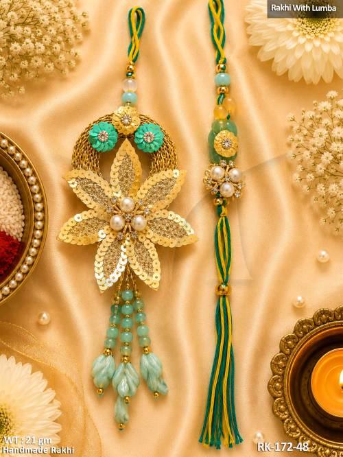 Premium Handmade Floral Rakhi with Designer Lumba Set