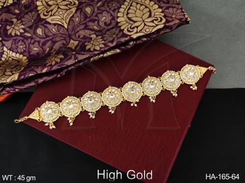 High Gold Polish Fancy Style Party wear Beautiful Kundan Hair Accessories Sheeshphool Matha Patti 