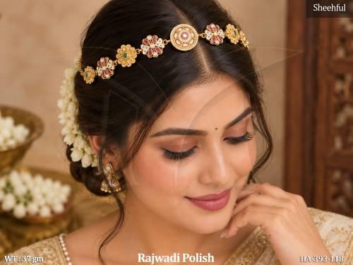 Rajwadi Polish Designer Hair Chain With Floral Motifs