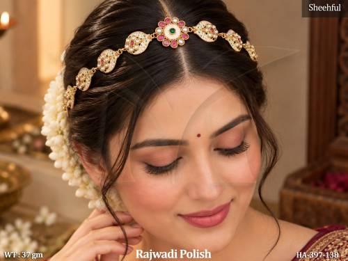Royal Rajwadi Hair Chain With Elegant Floral Stone Details