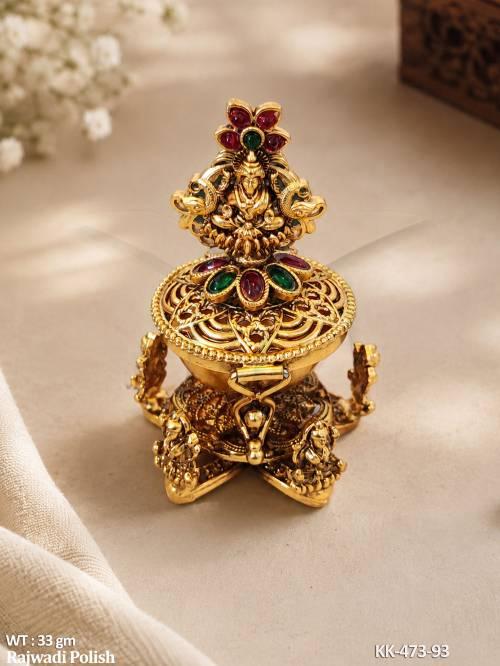Designer Temple Kumkum Box with Lakshmi Idol