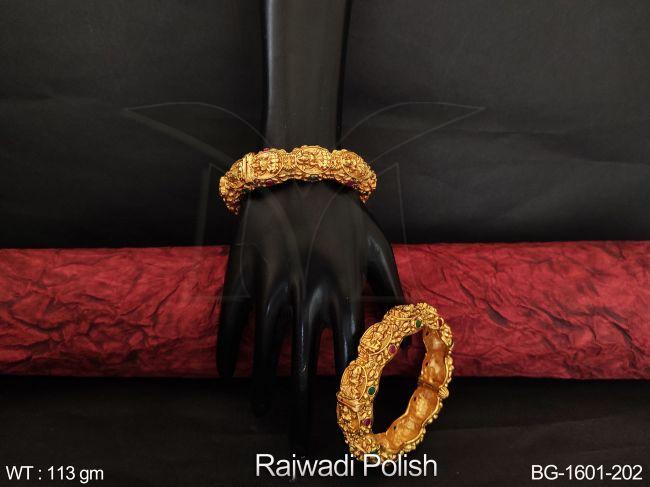 Designer Fancy Style Beautiful Rajwadi Polish Temple Bangle Set — BG-1601-202